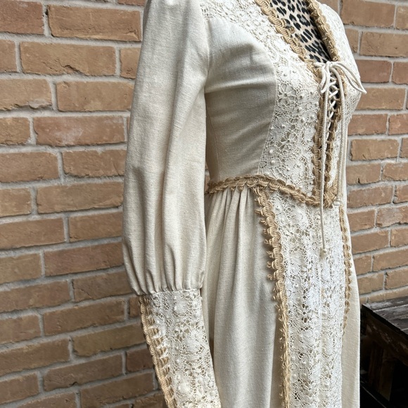 Vintage 1970s Gunne Sax Black Label Prairie style dress - burlap/cotton/ flax - Picture 3 of 15